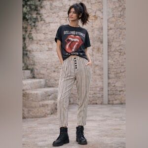 Free People Striped Pleated Tapered Ankle Crop High-Waist Pants | NWOT | Size 10